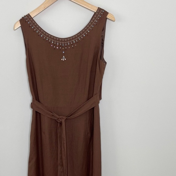 VTG Y2K Sleeveless Linen Midi Dress sequin dead stock vacation - Picture 13 of 13